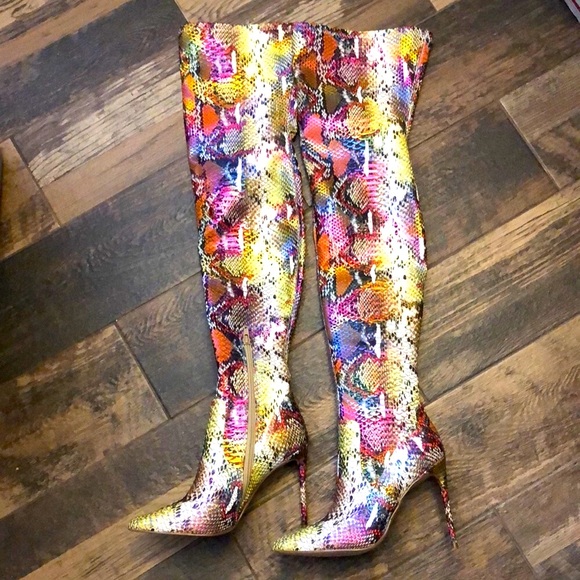 Nine West Shoes - Nine West Red and Pink Over the Knee Boots with Pointed Toe